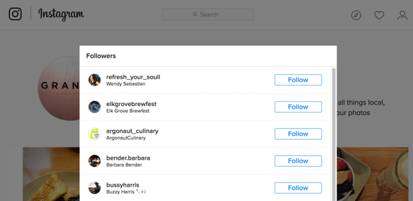 Ecco come viene visualizzato il tuo elenco di follower su Instagram.