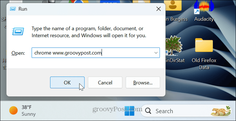 esegui la finestra di dialogo per aprire la pagina specifica di Chrome
