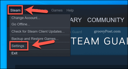 Opzione Impostazioni di Steam nel client Windows 10