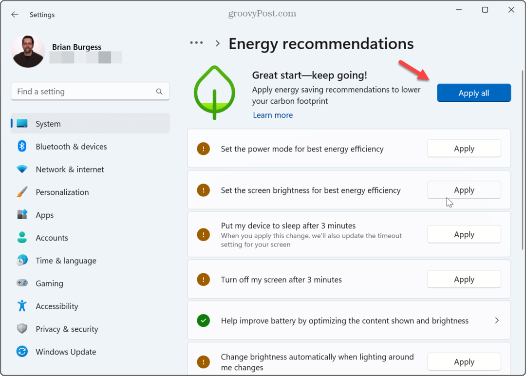 Come applicare le raccomandazioni energetiche su Windows 11