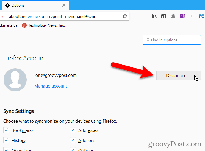 Fai clic su Disconnetti in Firefox per Windows