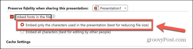 powerpoint incorpora solo i caratteri usati