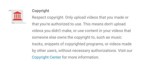 La politica sul copyright di YouTube è chiaramente indicata.
