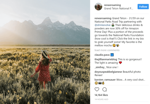 L'influencer di Instagram Renee Hahnel condivide un link promozionale di sconto Drink Evolve nella sua biografia.