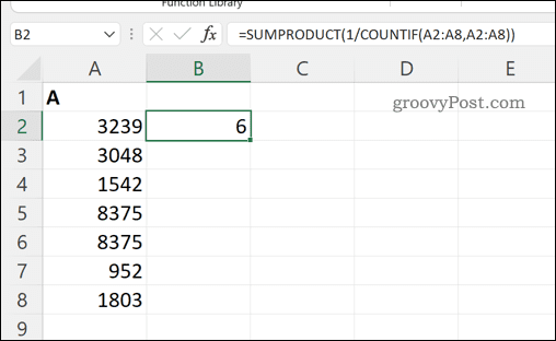 Calcolo del numero totale di valori univoci in un intervallo di celle in Excel