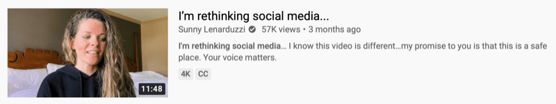 esempio di video di YouTube di @sunnylenarduzzi di "sto ripensando ai social media ..."
