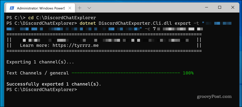 DiscordChatExplorer su Windows 11 utilizzato per scaricare un registro della chat del server