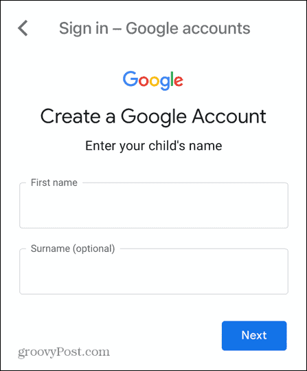 nome dell'account figlio gmail
