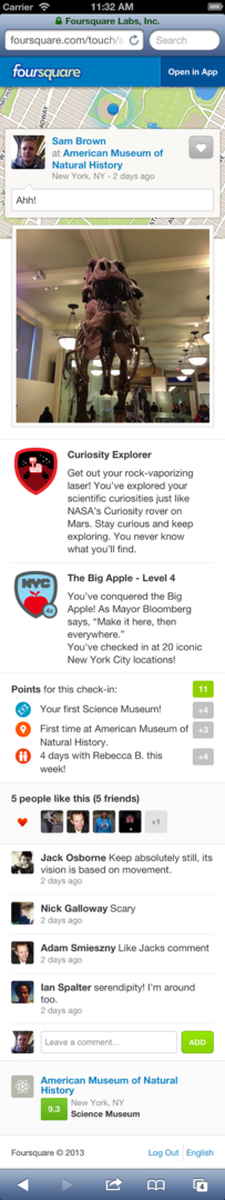 dettagli check-in foursquare