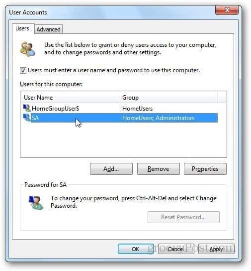 Come accedere automaticamente in Windows 7