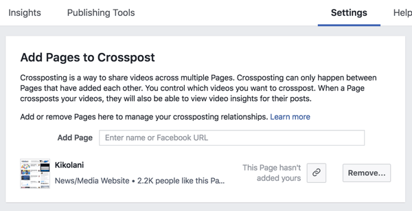 Imposta una relazione di cross-posting tra due pagine Facebook.