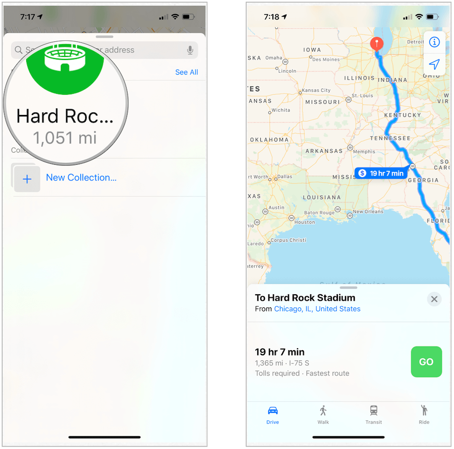 Percorso di Apple Maps verso i preferiti