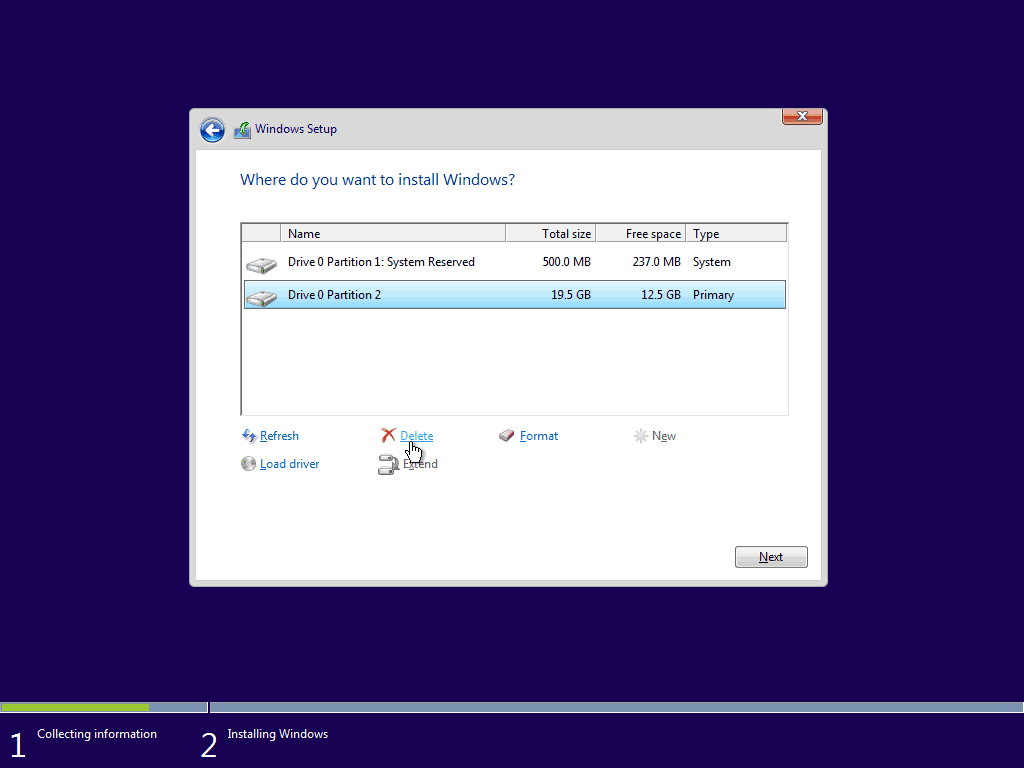 05 Elimina partizione primaria esistente Windows 10 Installazione pulita