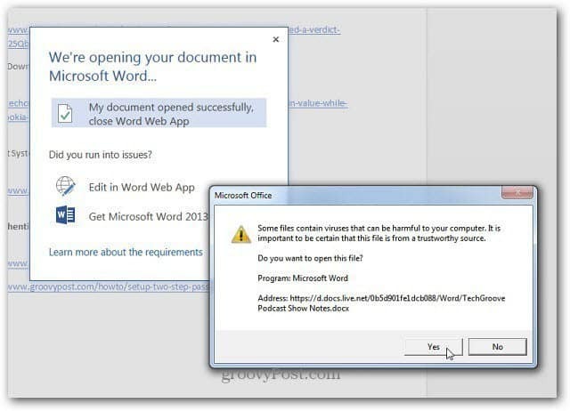 Aprire un documento app Web Office condiviso sul desktop