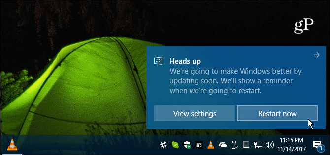 Messaggio di riavvio di Windows 10