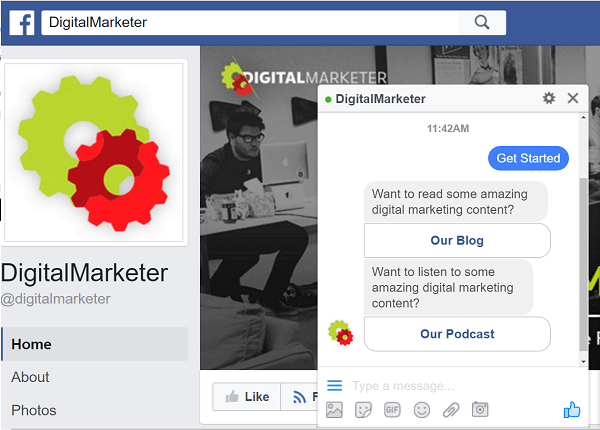 DigitalMarketer utilizza i bot ManyChat per interagire tramite Facebook Messenger.