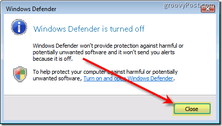 Disabilita Windows Defender Vista
