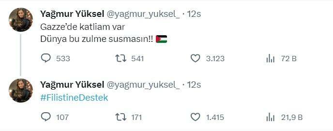 Yağmur Yüksel Condivisione del sostegno alla Palestina