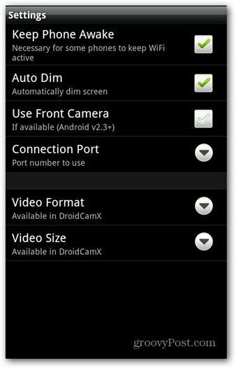 DroidCam Impostazioni app Android