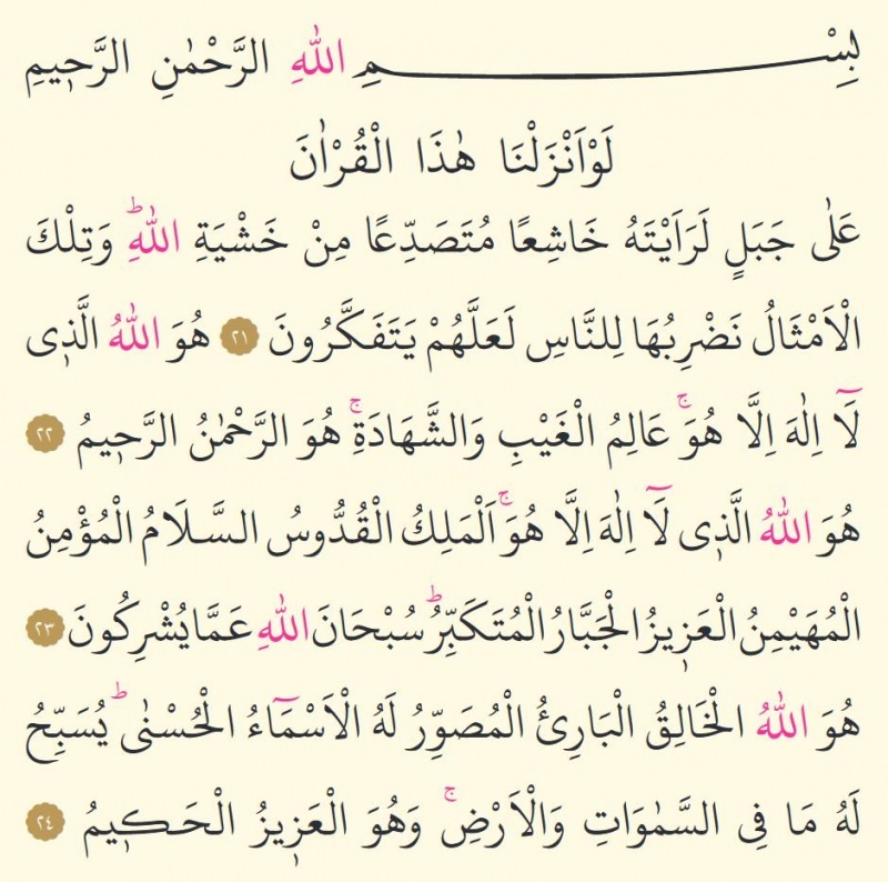 Gli ultimi tre versi di Sura al-Hashr