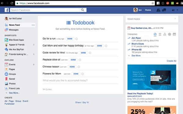 Todobook blocca il tuo feed di notizie di Facebook fino a quando non porti a termine le priorità della giornata.