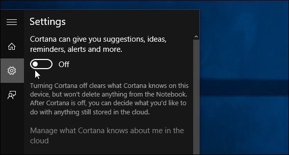 spegni tutte le carte Cortana