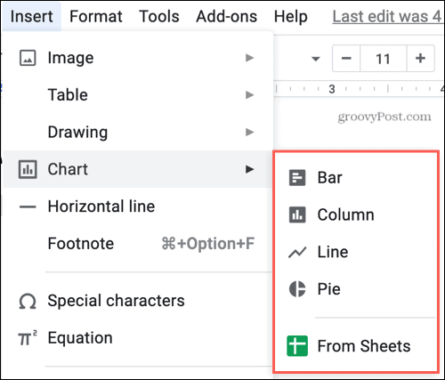 Inserisci grafico in Google Docs