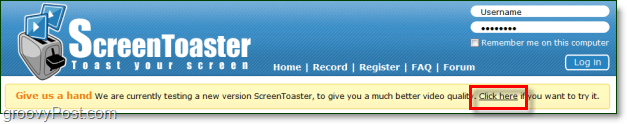 utilizzando gratuitamente la versione beta di screentoaster