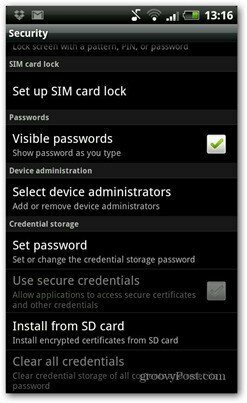codice PIN Android imposta il blocco della scheda SIM