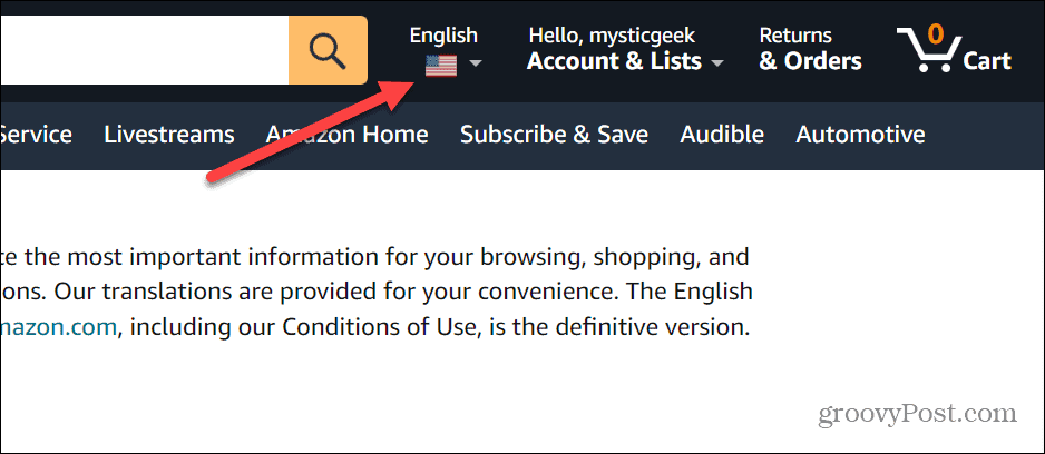 Cambia lingua su Amazon