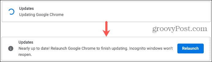 Aggiornamento e riavvio di Google Chrome