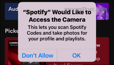 dare a Spotify l'accesso alla fotocamera