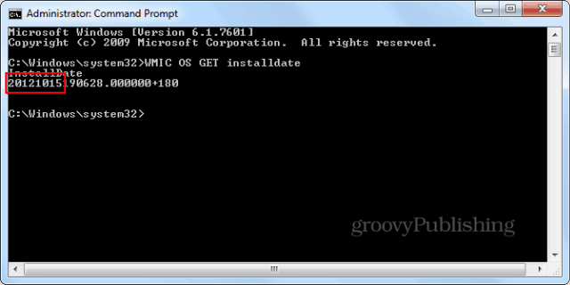 Data di installazione di Windows cmd promptwmic invio