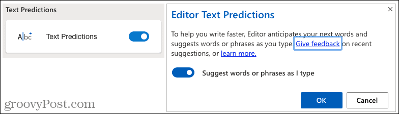 Previsioni di testo di Microsoft Editor
