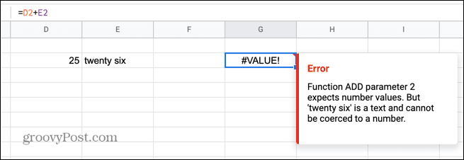 errore di valore di Google Sheets