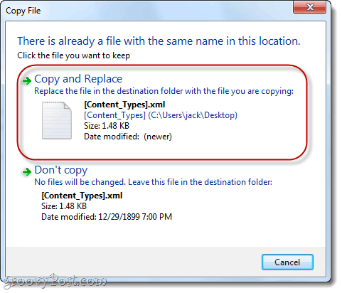 sostituire i file .xml in Windows 7