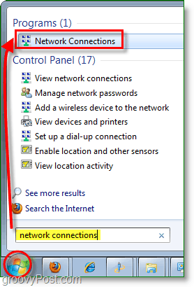 apri la finestra di dialogo delle connessioni di rete in Windows 7