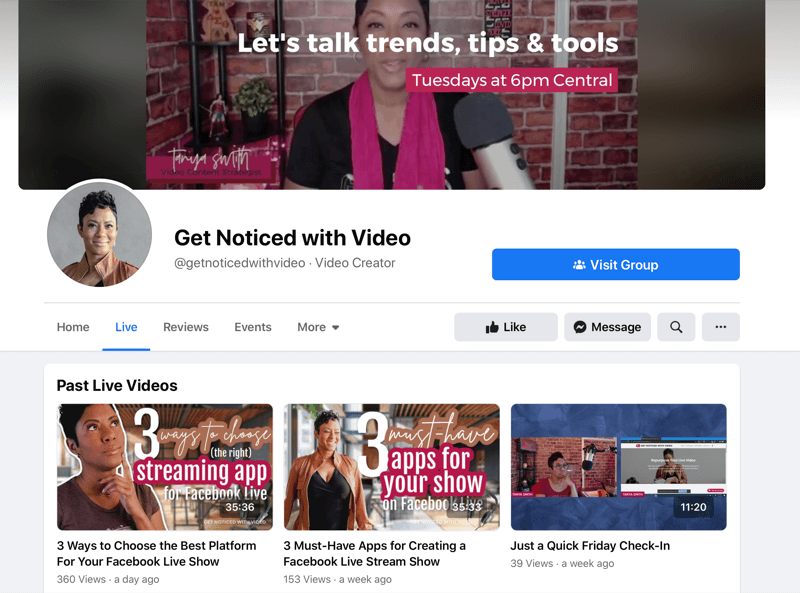 screenshot della pagina di destinazione del canale YouTube di @ getnoticedwithvideo con vari video su suggerimenti, trucchi e tendenze applicabili ai video online