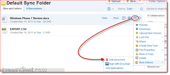 Sincronizzazione di Zoho Office e Box.net