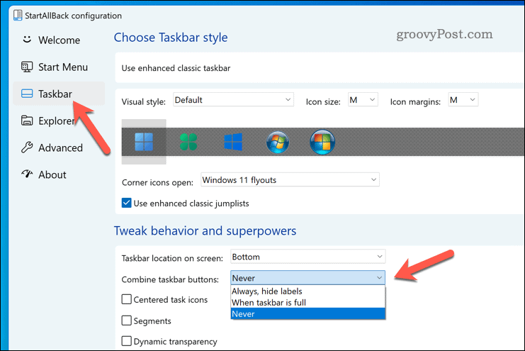 Separa gli elementi della barra delle applicazioni di Windows 11 utilizzando StartAllBack
