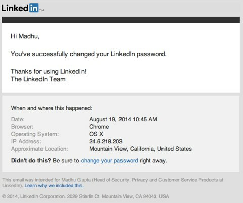 modifiche alla password di sicurezza linkedin