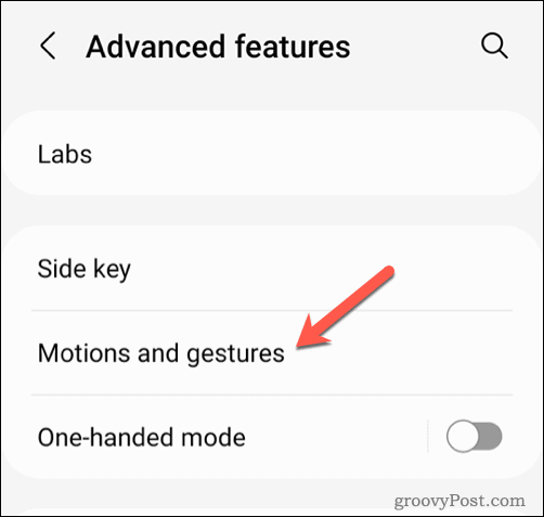 Menu di movimenti e gesti Android