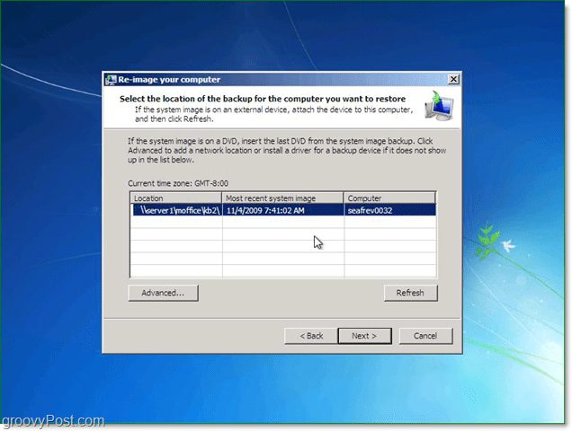 è possibile utilizzare un'immagine di sistema dalla rete per ripristinare Windows 7