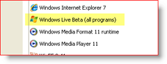 Pannello di controllo, Windows XP, App installate, Windows Live Beta (tutti i programmi)