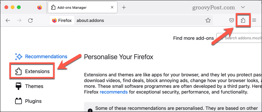 Apri le estensioni di Firefox