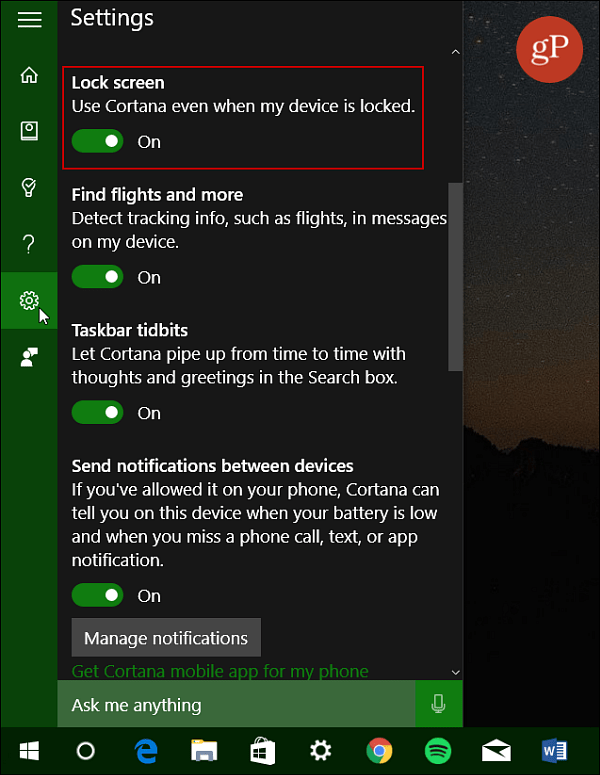 Attiva schermata di blocco Cortana Windows 10