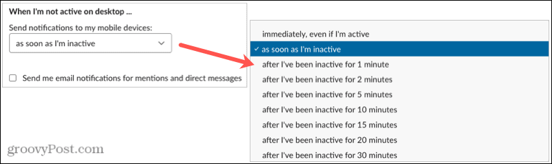 Tempi di inattività delle notifiche su Slack Desktop