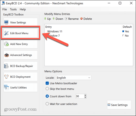 easybcd modifica il menu di avvio