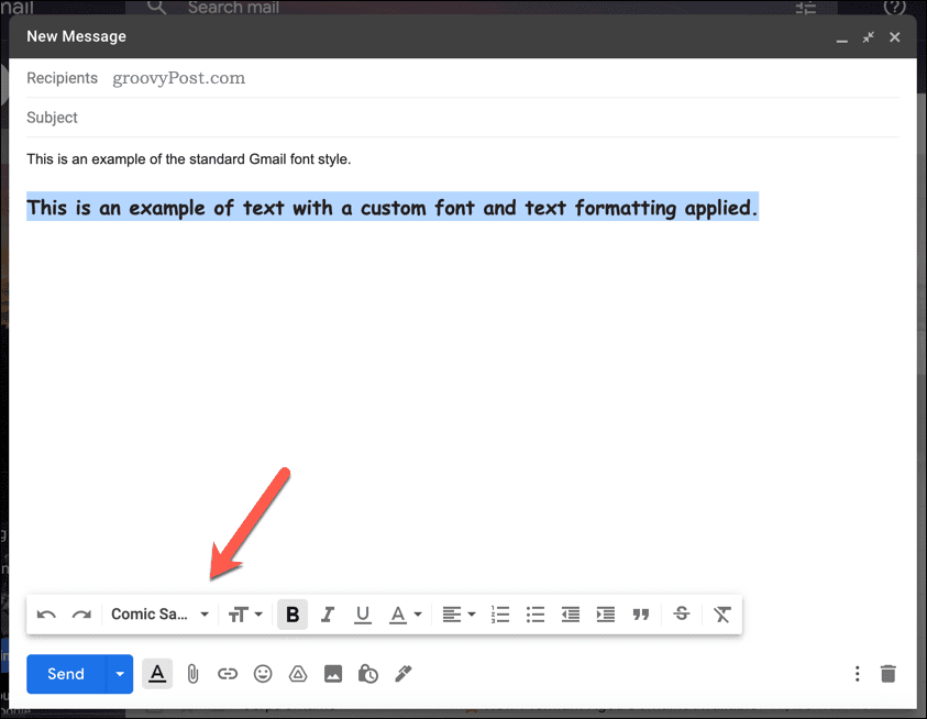 Modifica manuale dello stile del carattere in Gmail