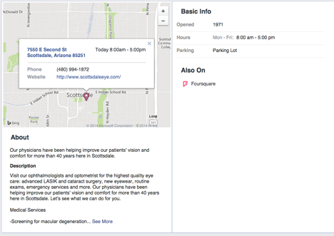 facebook sulla scheda che mostra la mappa di check-in
